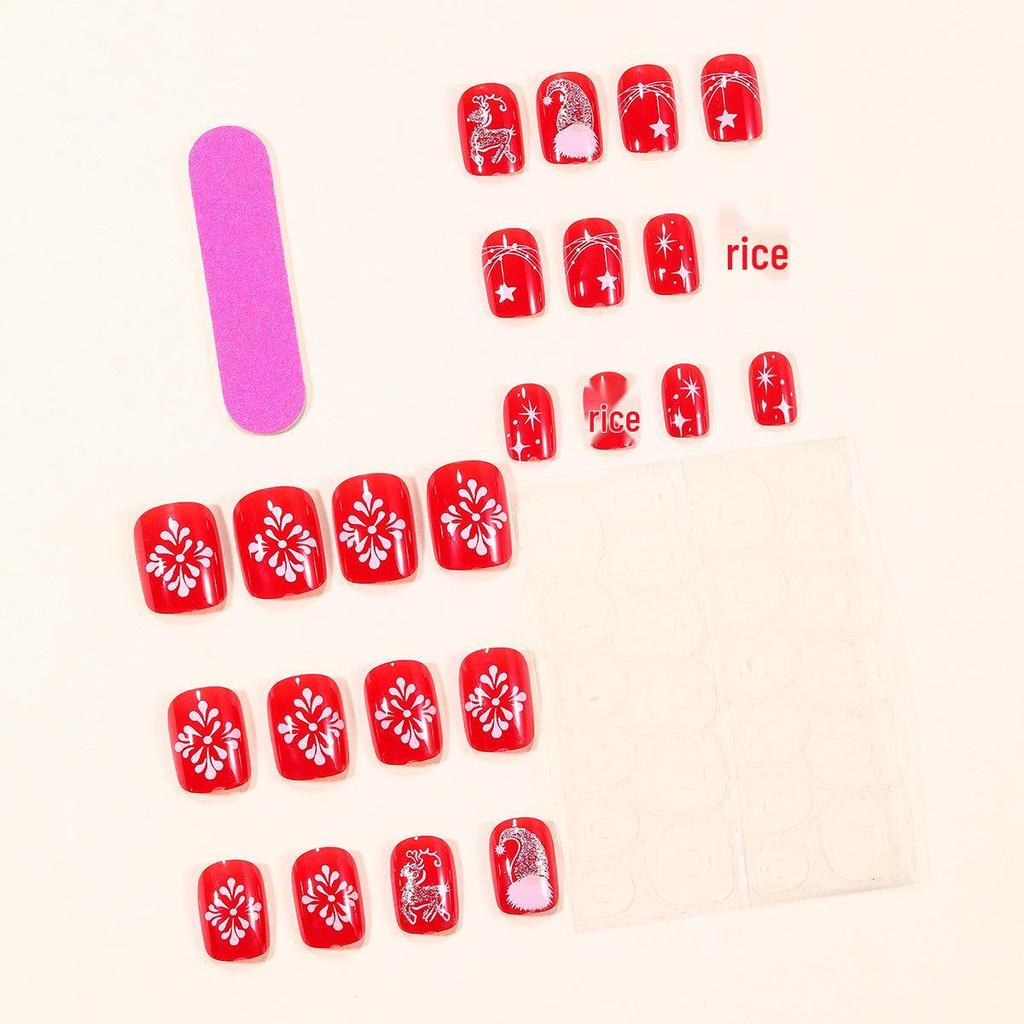 24-Piece Square Christmas Pattern Removable Reusable False Nails Set
