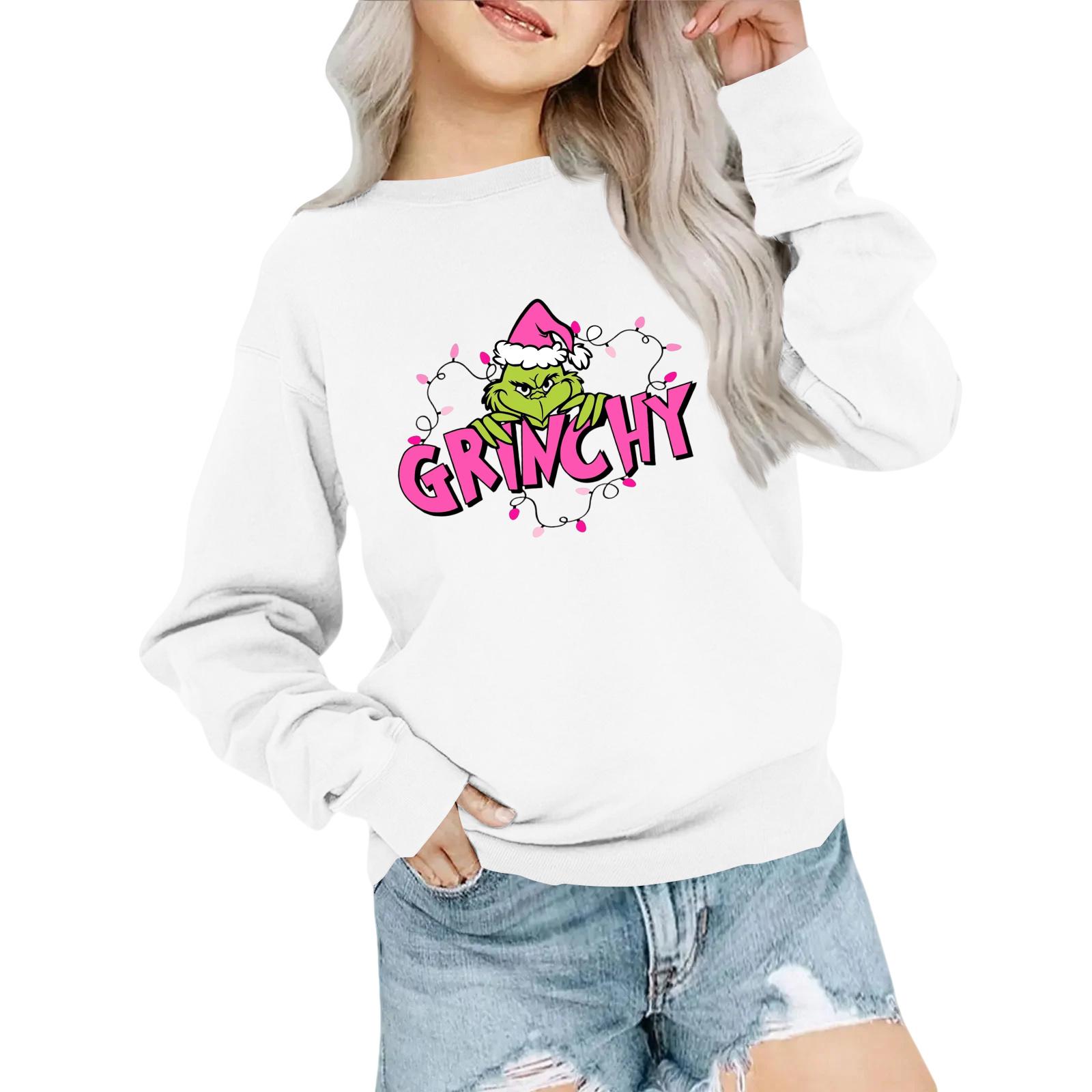 

Детская модная толстовка оверсайз с круглым вырезом, свободного кроя, с длинными рукавами, с повседневным рождественским принтом 120 белый