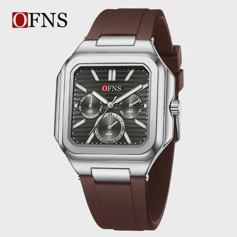 OFNS Herrenuhren Hochwertiges Leder Lässige Quadratische Armbanduhren Kalender Wasserdicht Business Mode Herren Chronograph Uhr