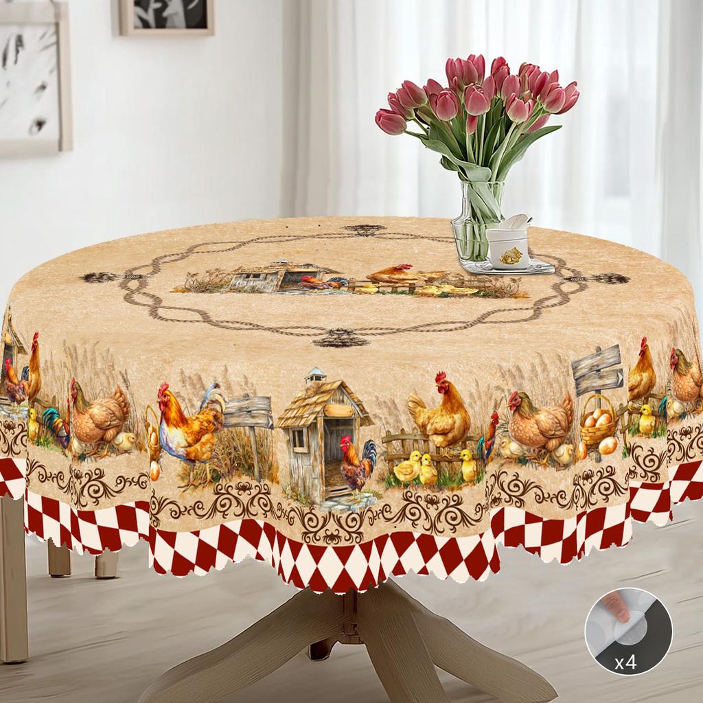 1 sztuka retro wiejski farmhouse obrus z nadrukiem motywu kurczaka, farmhouse, kurczak, wzór kraty, odpowiedni na przyjęcia świąteczne, Gar