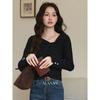 Luxiangnan Women's V-Neck Long Sleeve Slim Fit T-Shirt
