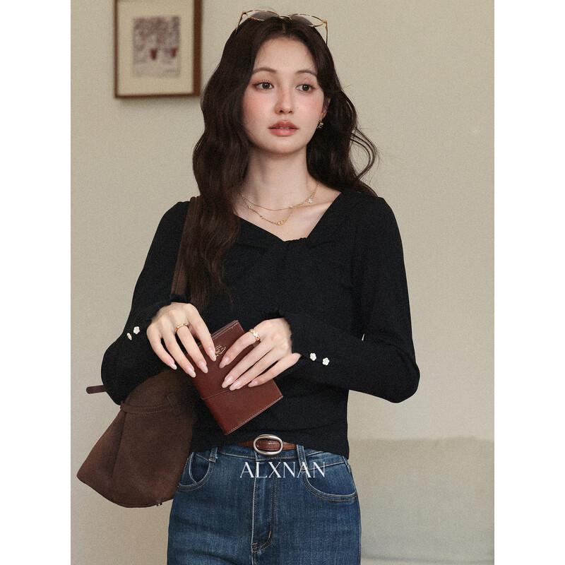 Luxiangnan Women's V-Neck Long Sleeve Slim Fit T-Shirt