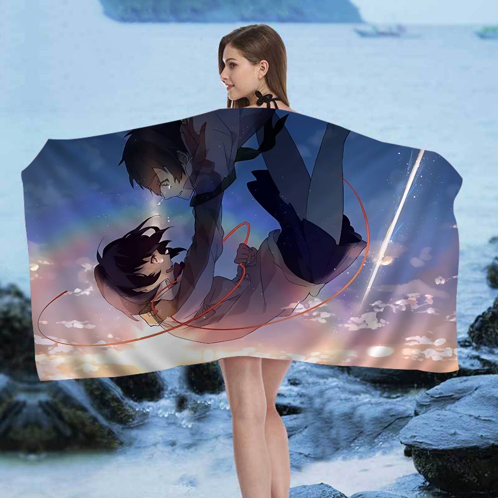 M-Makoto Anime S-Shinkai Microfiber Printed Beach Towel Mountain Climbing Yoga Beach Swimming Running Absorbent Soft Towel