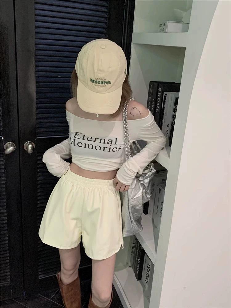 2025 Plus Size Women's High Waist PU Leather A-line Slimming Bootcut Shorts - Autumn/Winter Collection
