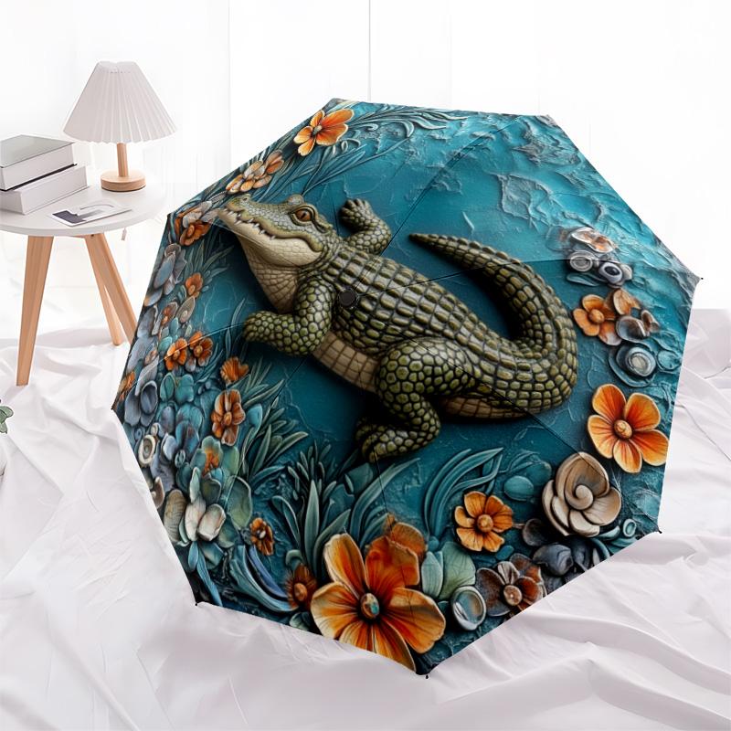 0106 Embossed Floral Animals  pattern, automatic folding umbrella, portable and foldable design, 8 ribs, a Christmas or birthday gift.