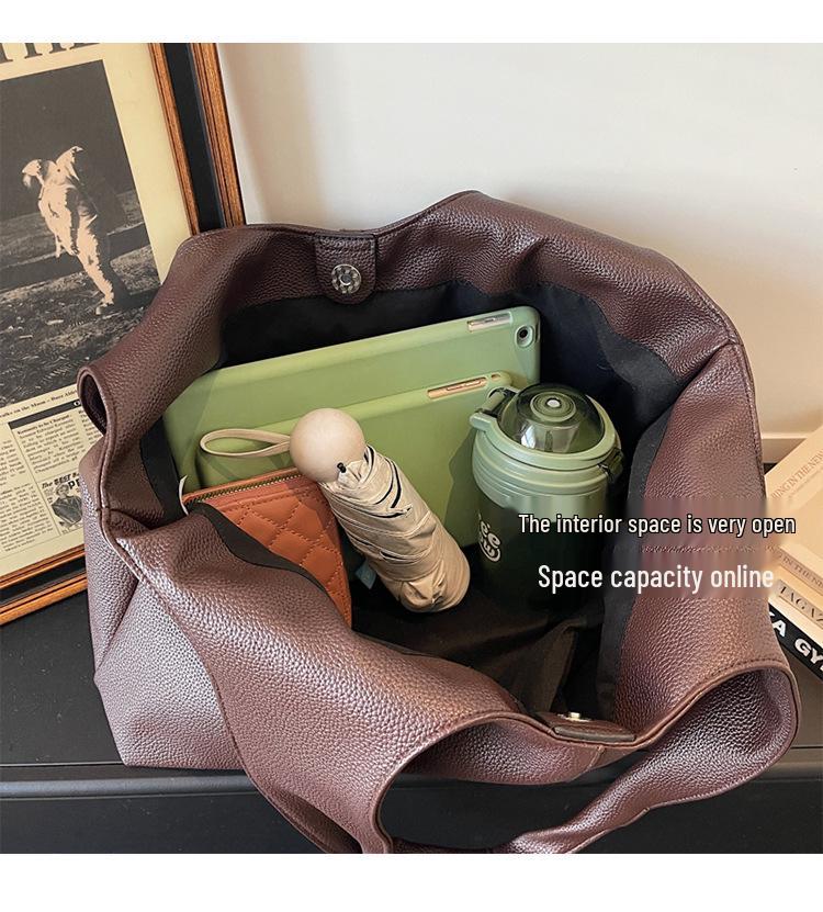 Women's Retro Korean Style Large Capacity PU Tote Bag for Versatile Use