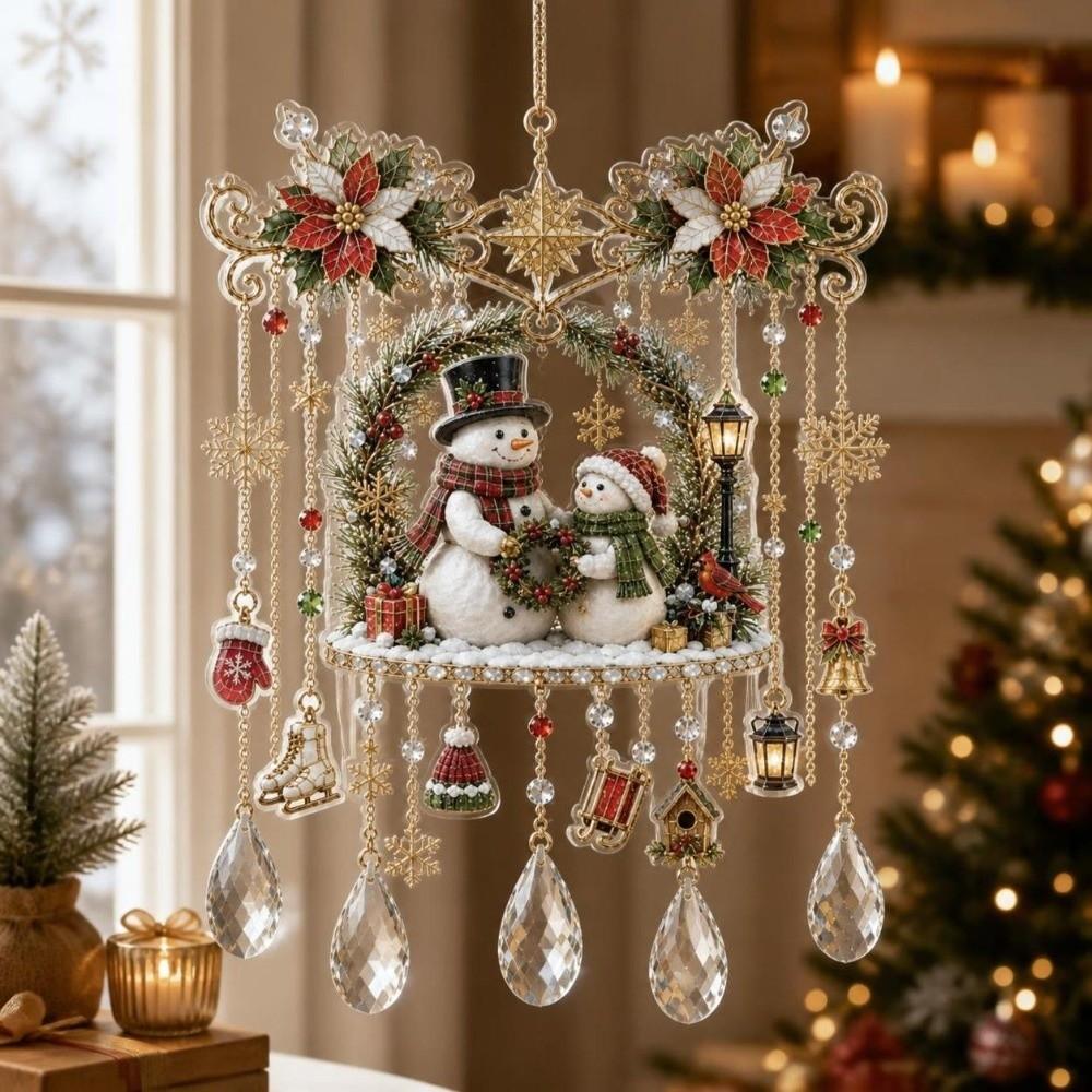 Santa Claus Painted Crystal Pendant Elk Snowman Christmas Hanging Ornaments  Christmas