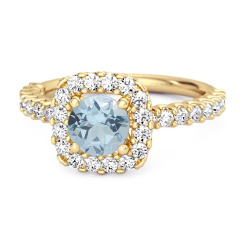 

Blue Topaz Round Cushion Halo Ring - Sterling Silver Gold Vermeil 12 жовтий/золотий