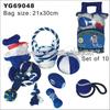 Rubber Plastic Rope Yellow Green Red Blue Dog Gift Set Dog Chew Pet Toys Set of 10