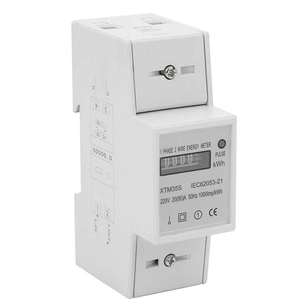 220V Digital 1 Phase 2 Wire 2P Din Rail Electric Meter Electronic KWh Meter(20(80)A)