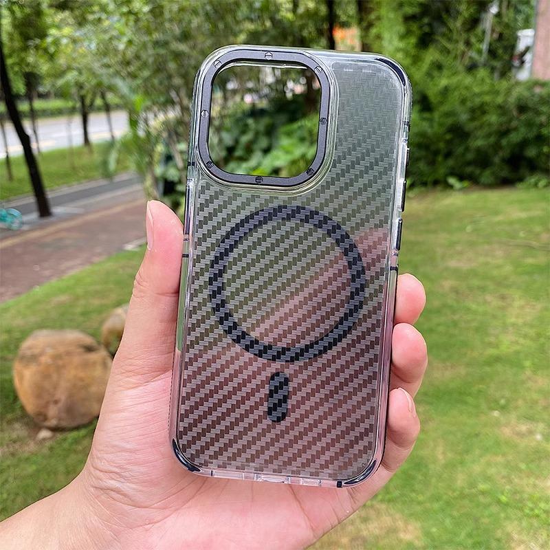 

Роскошный защитный чехол Magsafe для камеры, подходящий для iPhone16, 15, 14, 13, 12, 11Pro Max Plus, защитный чехол из углеродного волокна для защиты от падения с подушкой безопасности For IPhone 13 ProMax