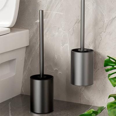 Space Aluminum Bathroom Toilet Brush and Holder Set No Drill Wall Mounted Hanging Long Hand Toilet Cleaning Brush with Container