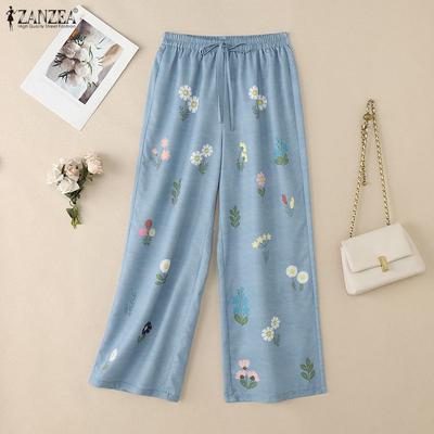 Women Casual Elastic Waist Loose Floral Print Pants