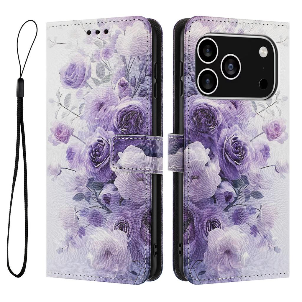 For iPhone 17 Pro Wallet Case Pattern Printing PU Leather Phone Cover with Lanyard