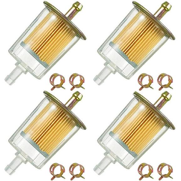 4 Pieces 5/16 Inch Universal Fuel Filter with 8 Pieces 14 Millimeter Hose Clamp Gas Inline Fuel Filter Replacement Part Suitable for