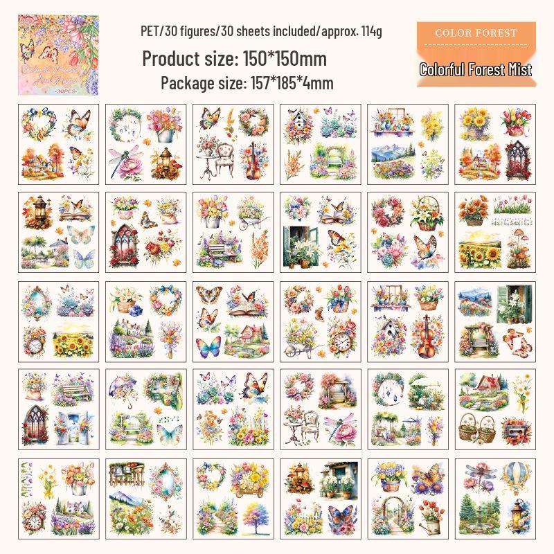 

Книга наклеек «Туманные горы», цветочная и с бабочками, для DIY-журналов