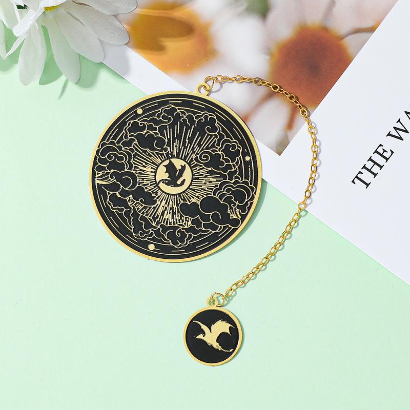 Fourth Wing Bookmark - Dragon Knight Story Gothic Round Metal Bookmark Book Accessories Pendant Dragon Bookmark Stationery
