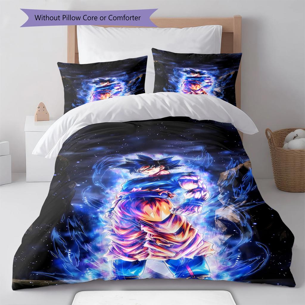 Son Goku Muster Bettwäsche, Steppbett Set Bettbezug Kissenbezug Zuhause Geburtstagsgeschenk (1 Bettbezug + 2 Kissenbezüge, ohne Füllung)