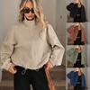 Fall Winter Women's Loose Baseball Jacket, High Neck Zipper Hem Drawstring Pocket Outerwear, Crossborder Europe America Style