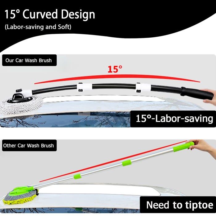 Tilting 15° Car Wash Brush 40" Aluminum Alloy Telescopic Microfiber Track Broom Cleaning Handle