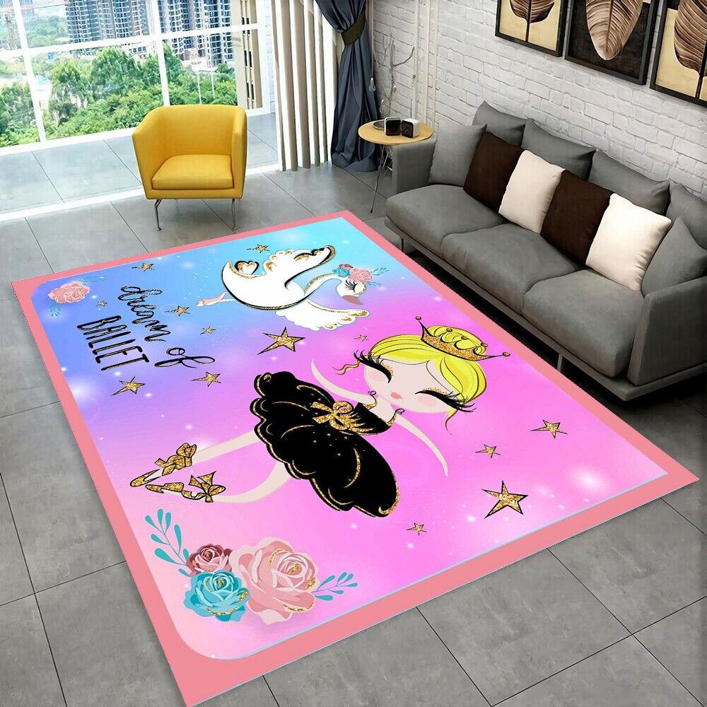 Simpatica ragazza ballerina ballerina cartone animato, tappeto per la casa, soggiorno, camera da letto, divano, zerbino, tappetino antiscivolo per bambini