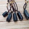 Fashion Black Tourmaline Stone Pendant with Rope Faux Gem Specimen Birthday Gift