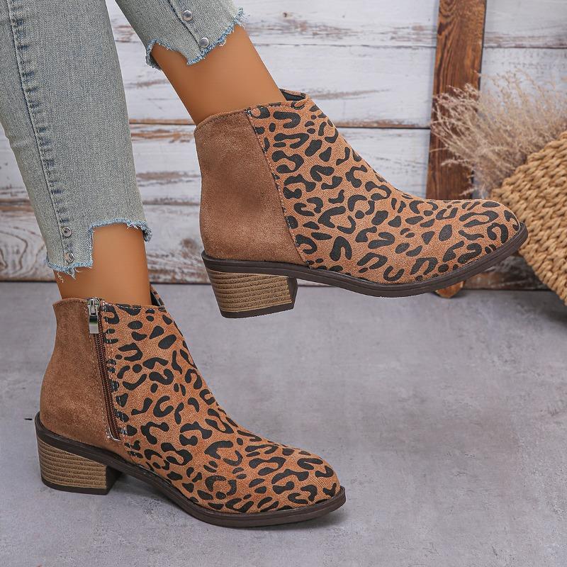 Fashion Women's Thick Heel Single Boots Winter New Round Head Suede Side Zipper Soft Sole Anti-slip Wear-resistant Low-top Shoes