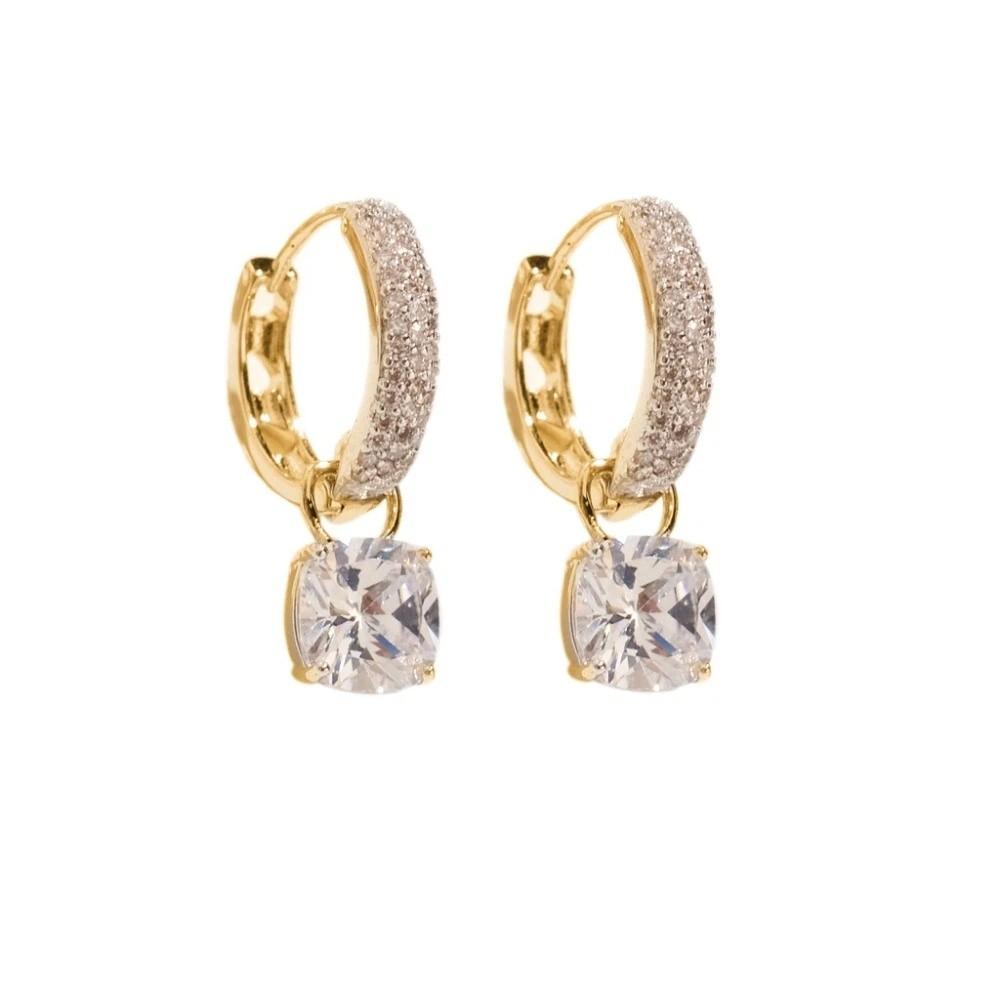 

18k Gold Plated Drop Earrings Crystal Zircon Hoop Earrings Square Hoop Earrings Jewelry for Women золотий