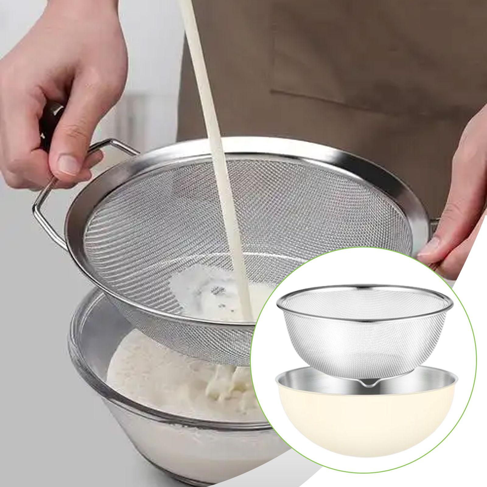 

Rice Washing Bowl Colander Bowl Stainless Steel Colander with Mixing Bowl, for Salad Mixing білий