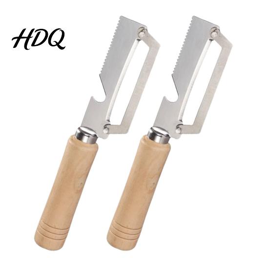 Multifunctional Vegetable Peeler with Ergonomic Wood Handle 2-in-1 Bottle Opener Wide Curved Potato Blade Sharp for Potatoes Apples Citrus Carrots