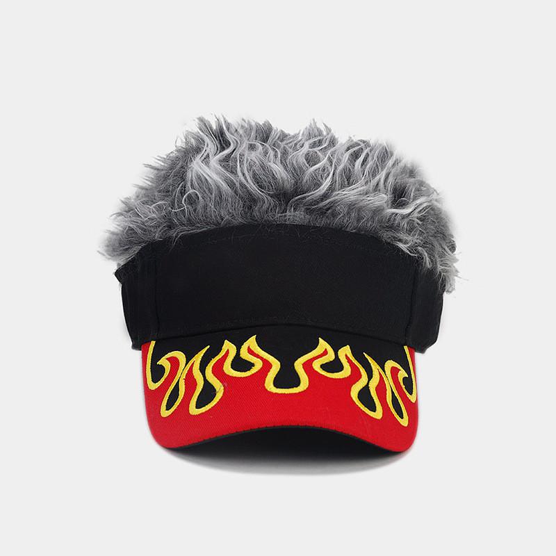 

Autumn Casual Baseball Cap With Fire Print And Wig Design For Men Women Black Gray