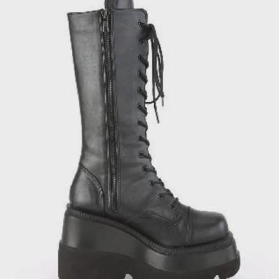 Women's Gothic 43 Size Thick-Soled Motorcycle Knight Boots - Big Head, Slim High, Knee-Length
