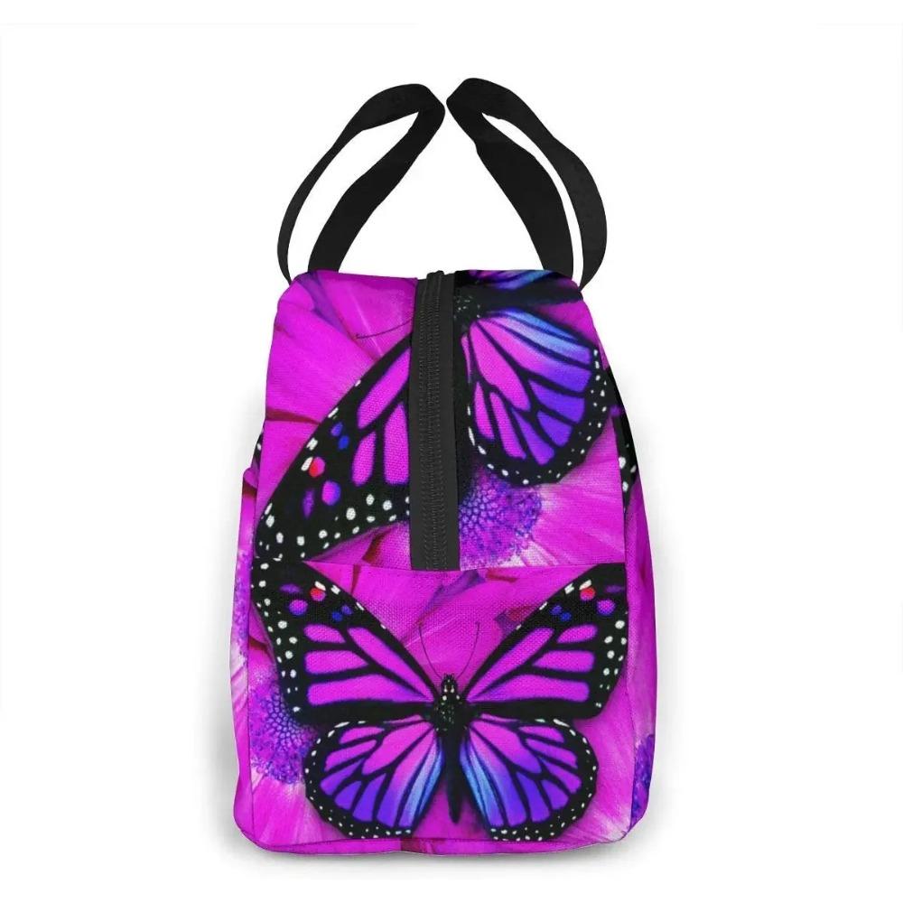 Purple Butterfly Insulated Lunch Bag Leakproof Cooler Lunch Box for Women Reusable Thermal Tote Bag for Work School Picnic Beach