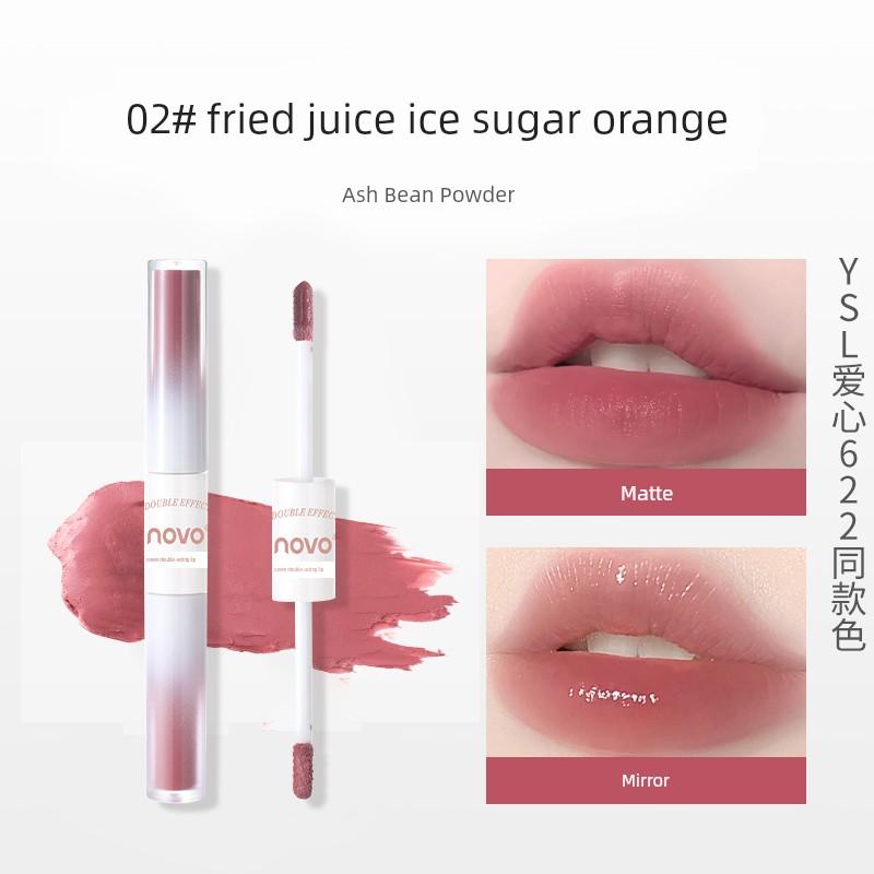 Novo Dual-Ended Lip Gloss and Lipstick for Girls, Waterproof Mirror Finish, Natural Look for Students, Dewy Plump Lips