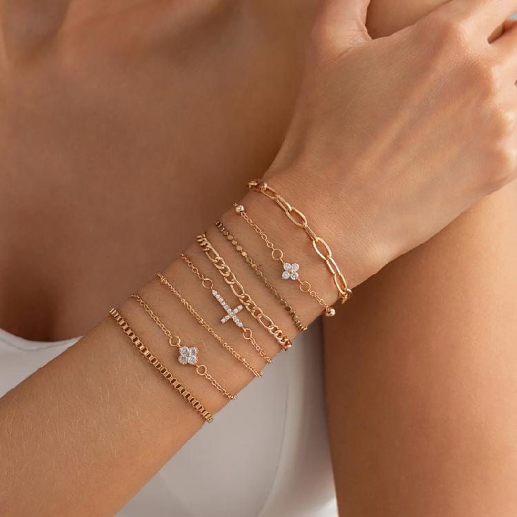 Beautiful Adjustable Floral Crucifix Bracelet Set Wrist Chain Bangle For Casual And Formal Outfits