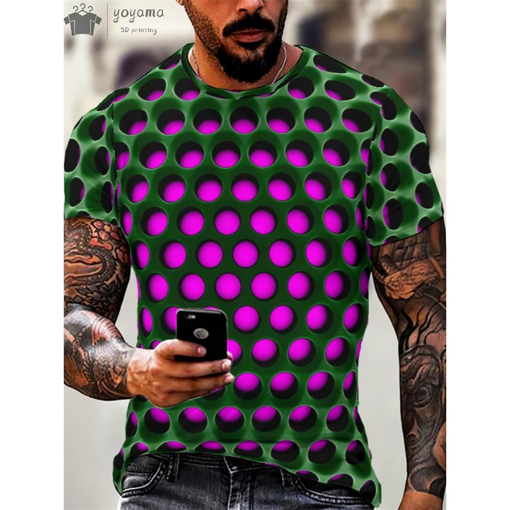 Men's 3d Printed Abstract Hip-Hop Trend Visual Illusion Short Sleeved T-Shirt Fashion Top Gradient Harajuku Street Clothing Tees