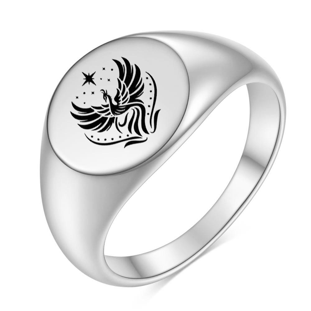 Stainless Steel Mirror Finish 12MM 18K Gold Engraved Phoenix Women s Ring Size 8