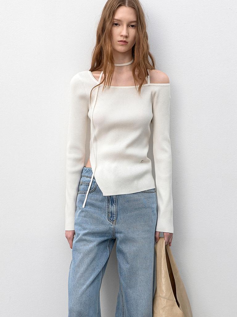 ATELIER NAIN One Off Shoulder Strap Slim Fit Knit (T-7180)