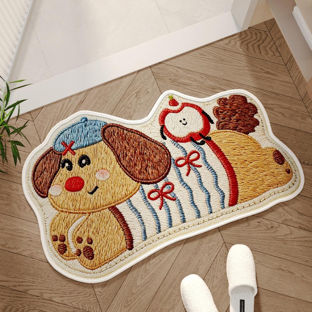Cute Polka Dot Dog Puppy Doormat Multiple Sizes Non-slip Bathroom Carpet Water-absorbing Antifouling Bedroom Door Rug Home Decor