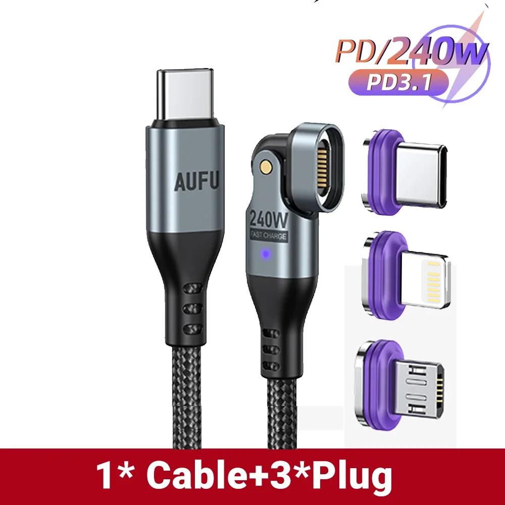 

AUFU 240W Magnetic Super Fast Charging Cable For 16 15 Pro max USB Type C To USB C Wire Cord 5A For Macbook Laptop 1m