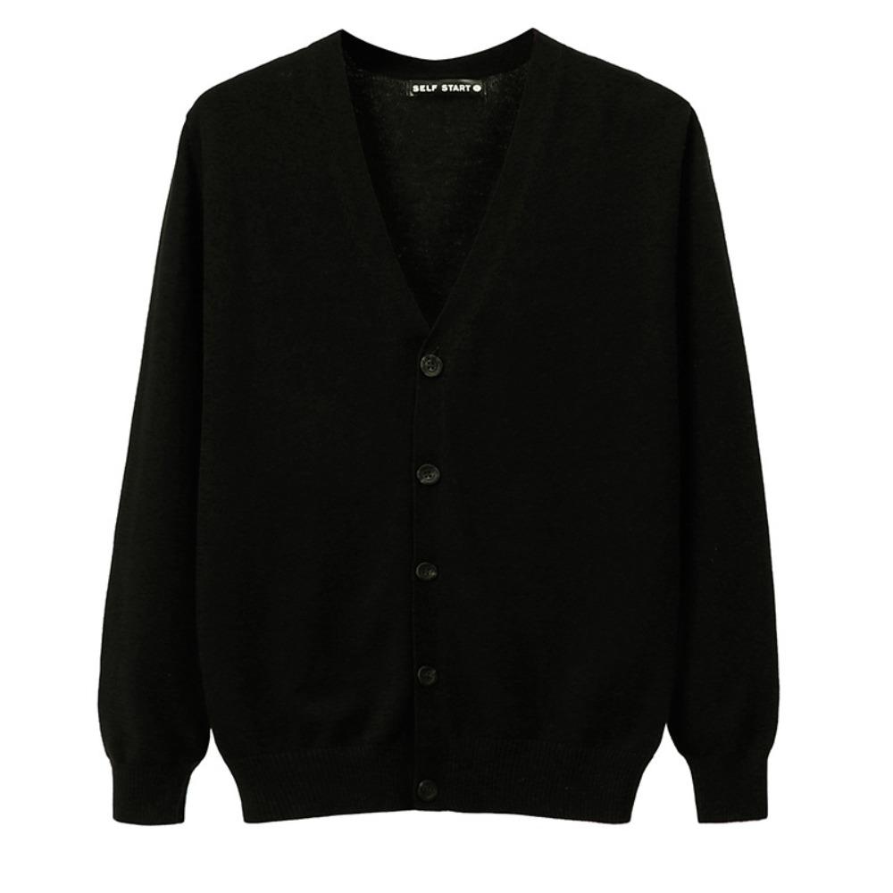 Men 100% Cotton V Neck Knit Cardigan, Slim Fit Long Sleeve Korean Style Casual Sweater Jacket for Autumn Winter