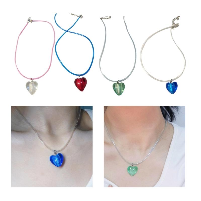 Fashion Love Heart Pendant Necklace for Women Trend Aesthetic Glaze Collar Choker Adjustable Rope Party Jewelry Birthday