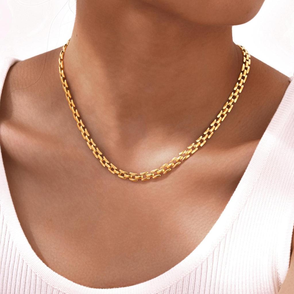 Vnox Gold Plated Stainless Steel Link Chain Chokers, Anti Allergy Metal Links Necklaces with K18 Stamp, Dainty Women Jewelry Set