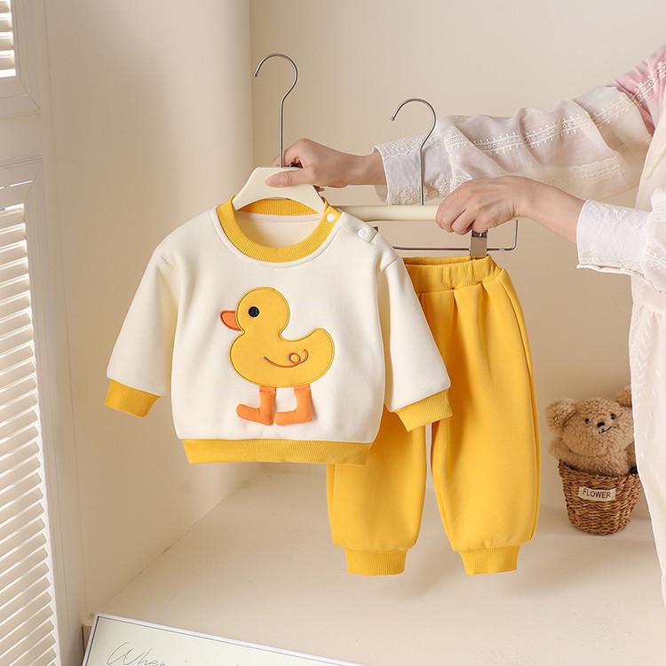 

2025 Новый детский мультяшный флисовый свитшот и штаны, комплект из двух предметов для осени/весны 110cm жёлтый