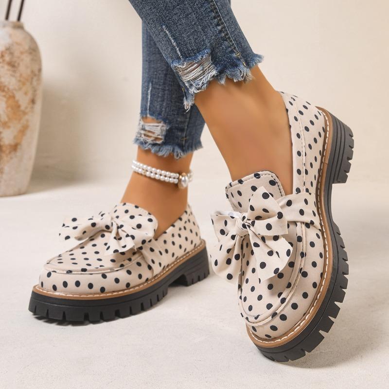 Nuove scarpe singole Ji punta tonda tacco grosso fiocco scarpe in pelle da studente donna stile britannico