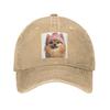 Cozy Pomeranian Dog Wearing Pink Winter Hat Trendy Animal Denim Fabric Cap Baseball Caps Adjustable Hat Unisex Baseball Hats