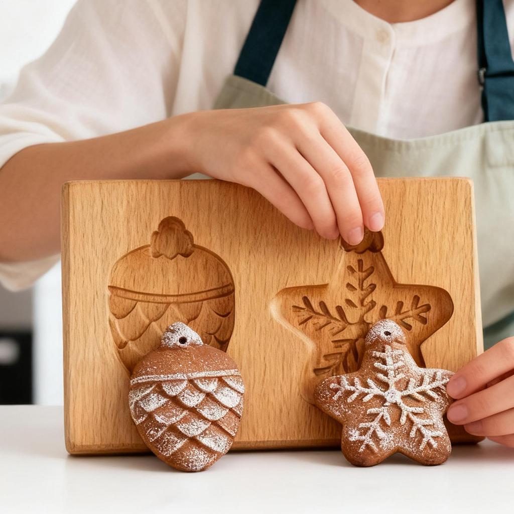 3D Wooden Cookie Cutter Moulds Pinecone Snowflake Embossing Mold DIY Baking Biscuits Molds Christmas Gingerbread Cookie Molds