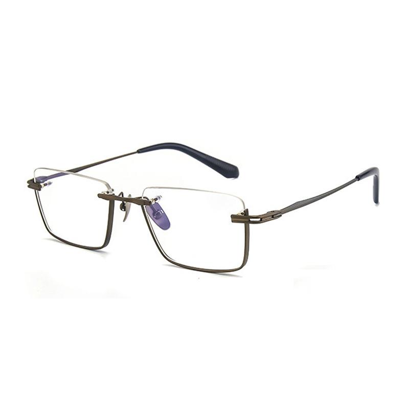 2024 Famous Brand Design Ultra Light Pure Titanium Frame Men Semi Rimless Glasses Square Half Frame Businese Eyewear No Lens бронзовый