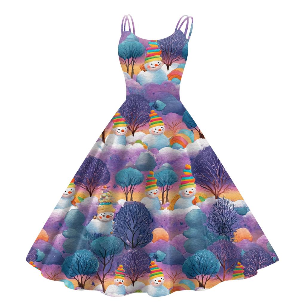 Women's Fashion Casual Christmas Print Sexy Off-the-shoulder Punk Retro Dress