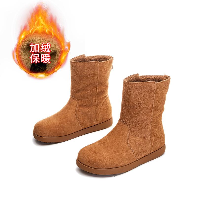 Leder Martin Stiefel Damen 2024 Winter neue lässige vielseitige Stacking Stiefel Retro flache kurze Stiefel Samt Damenstiefel